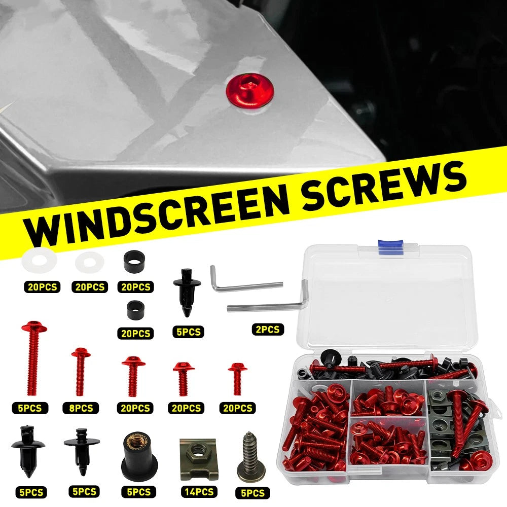 190pcs Red Aluminum Fairing Bolts Kit for Yamaha YZF R1 (1998–2021) YZF R6 (1999–2020)