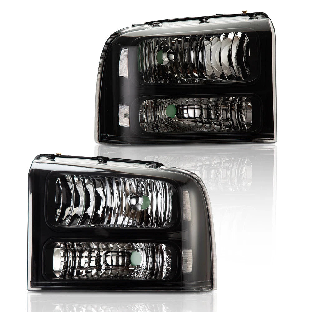 Headlight Lamps for Ford F250 F350 Super Duty (2005–2007) Black Housing Clear Corner