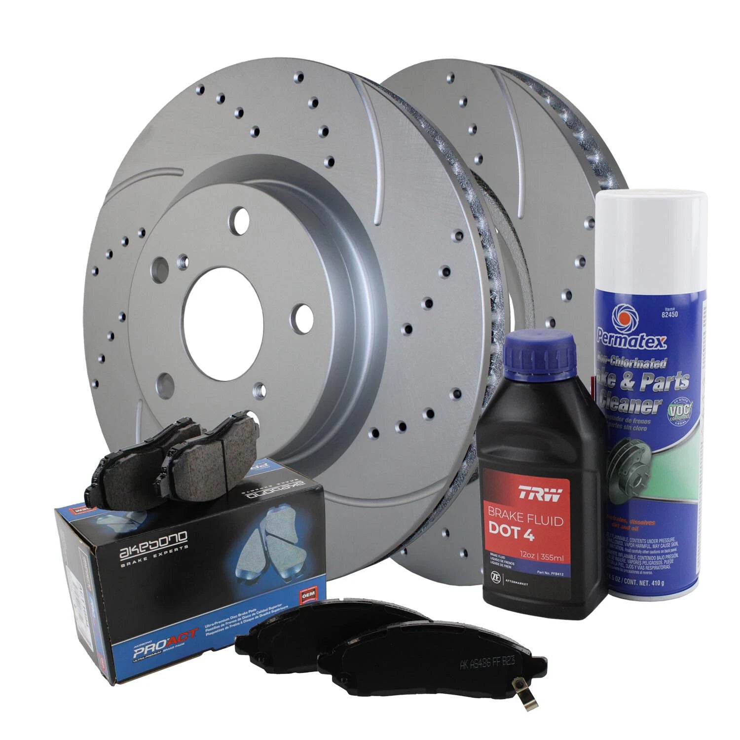 Front Brake Kit with 296mm Drilled Rotors & Akebono Pads for ES300h ES350 Avalon (2013–2023)
