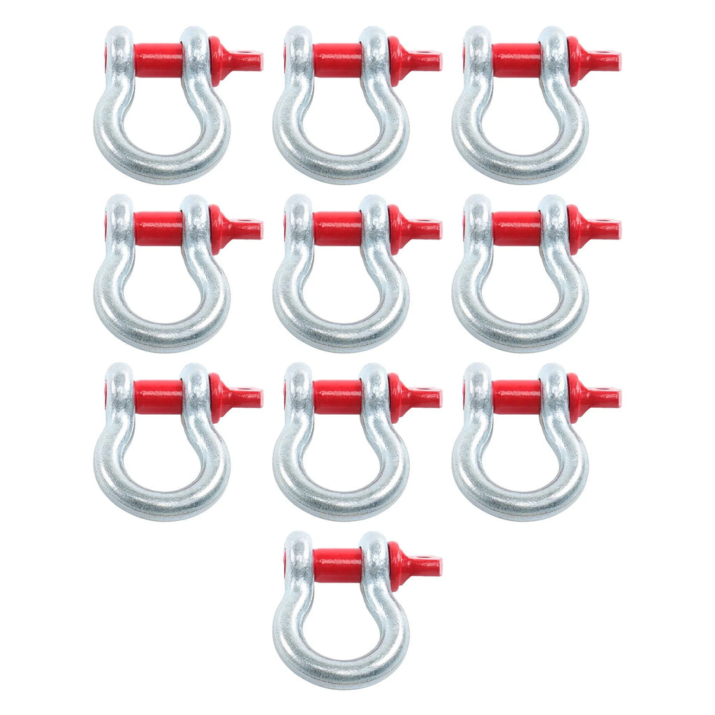 Set of 10 Bow-Shaped D Ring Shackles 2 Ton Working Load Limit