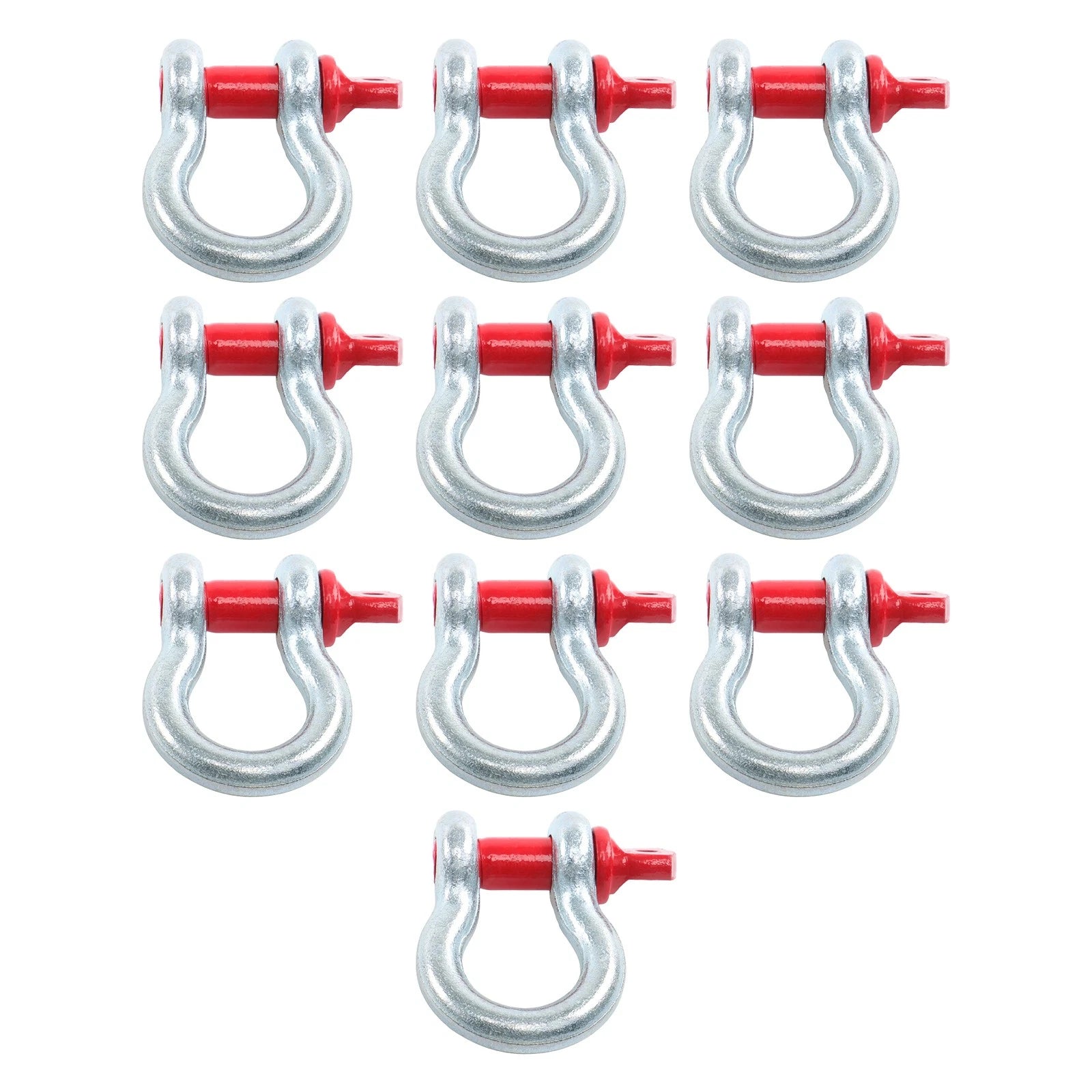 Set of 10 Bow-Shaped D Ring Shackles 2 Ton Working Load Limit
