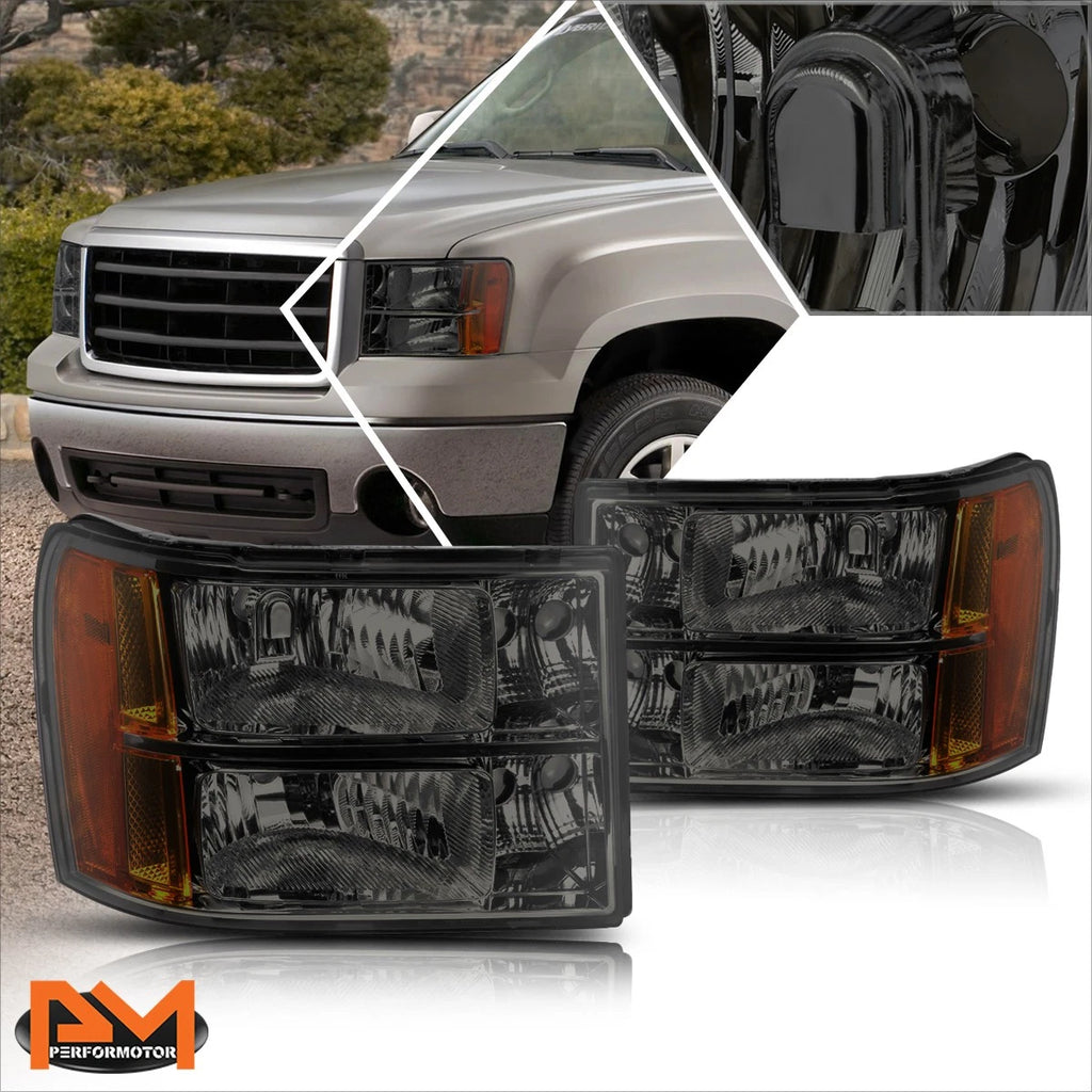Smoked Housing Headlight & Amber Corner Signal Lamps for GMC Sierra (2007–2014)