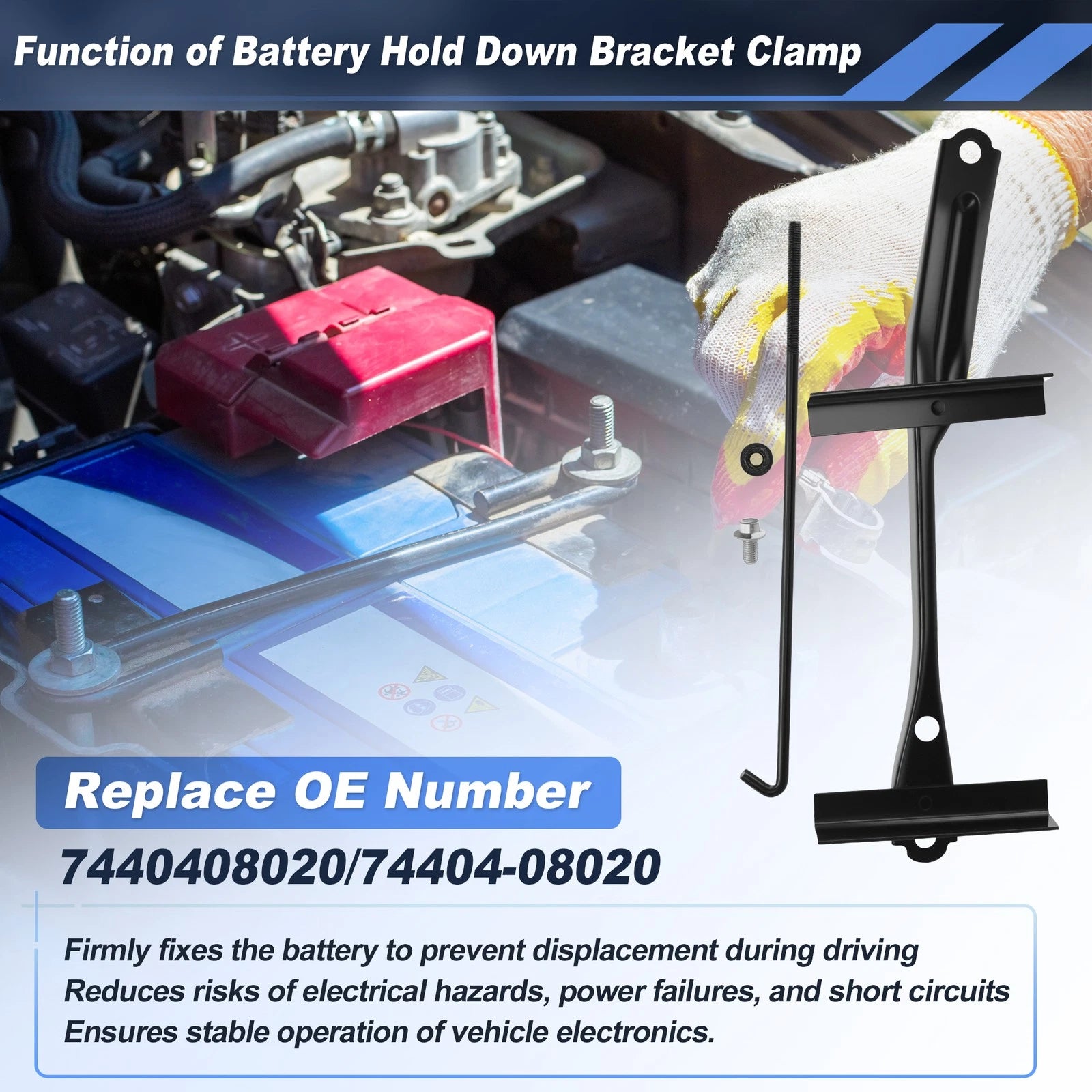 Battery Hold Down w/ 304 Stainless Steel J Bolt for Toyota Sienna (2004–2020)