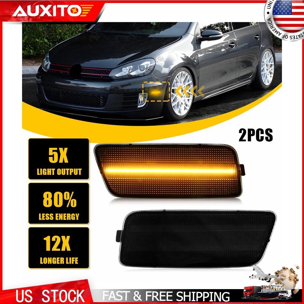 Set of 2 Front Amber LED Side Marker Lights for VW MK6 Golf GTI (2010–2014)