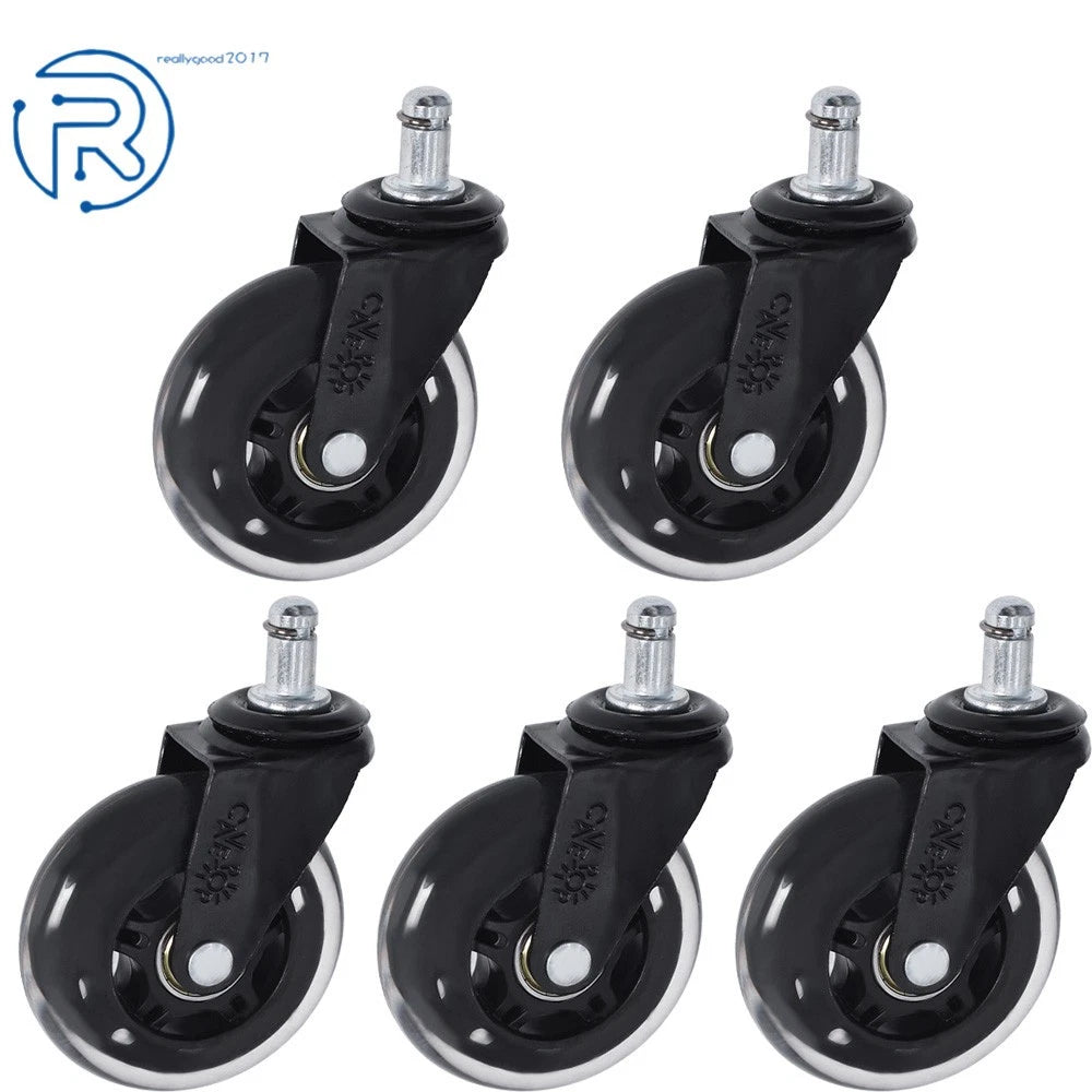Set of 5 Rubber Swivel Wheels for Office Chair (3 Inch)