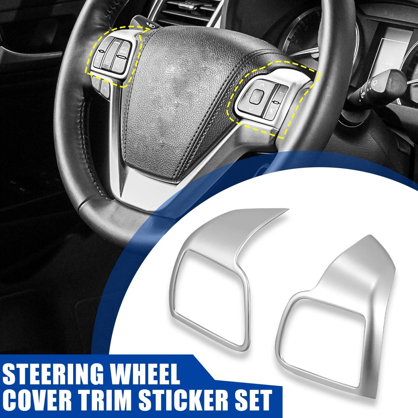 2X Interior Steering Wheel Cover for Toyota Highlander (2015–2019) Silver Tone