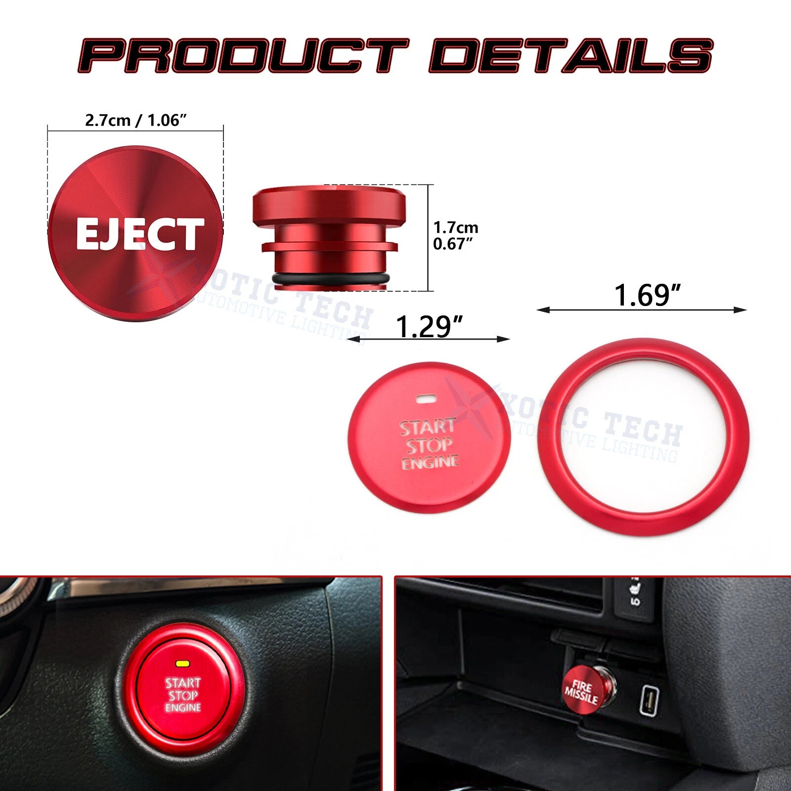 Red Alloy Engine Start & Cigarette Lighter Eject Button Trim for Mazda 3 (2020-2024)