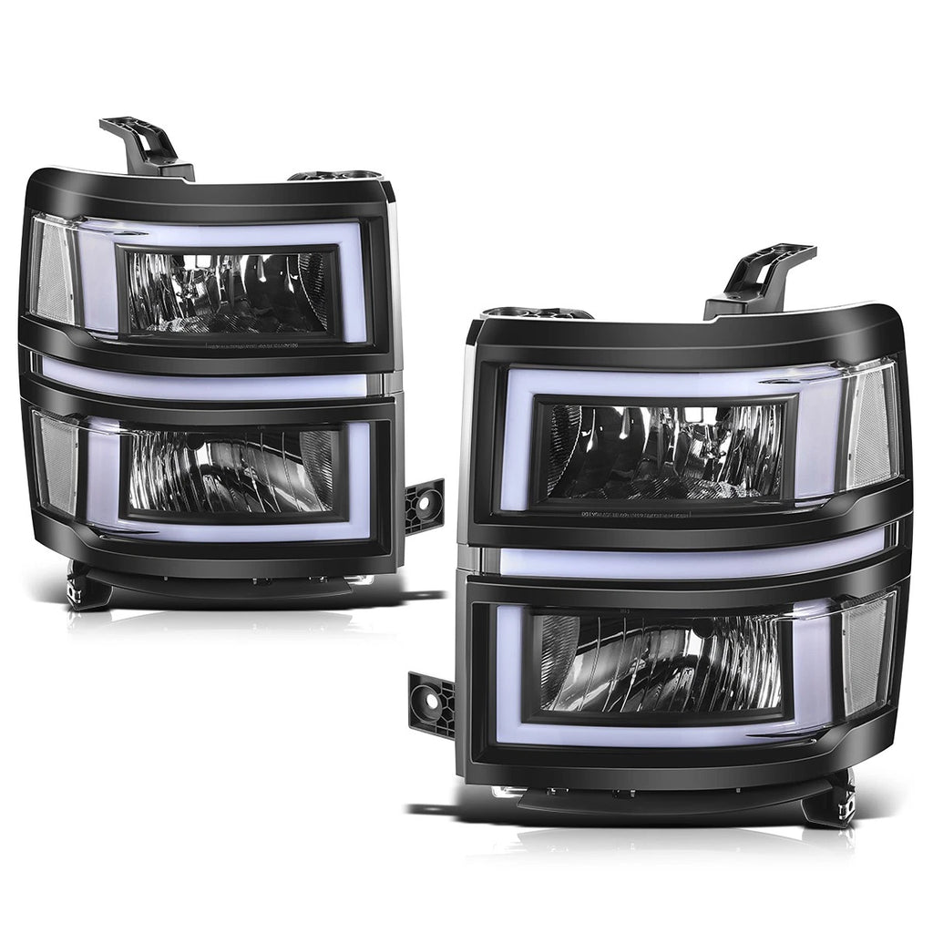 Square LED DRL Sequential Turn Headlights for Silverado 1500 (2014–2015)