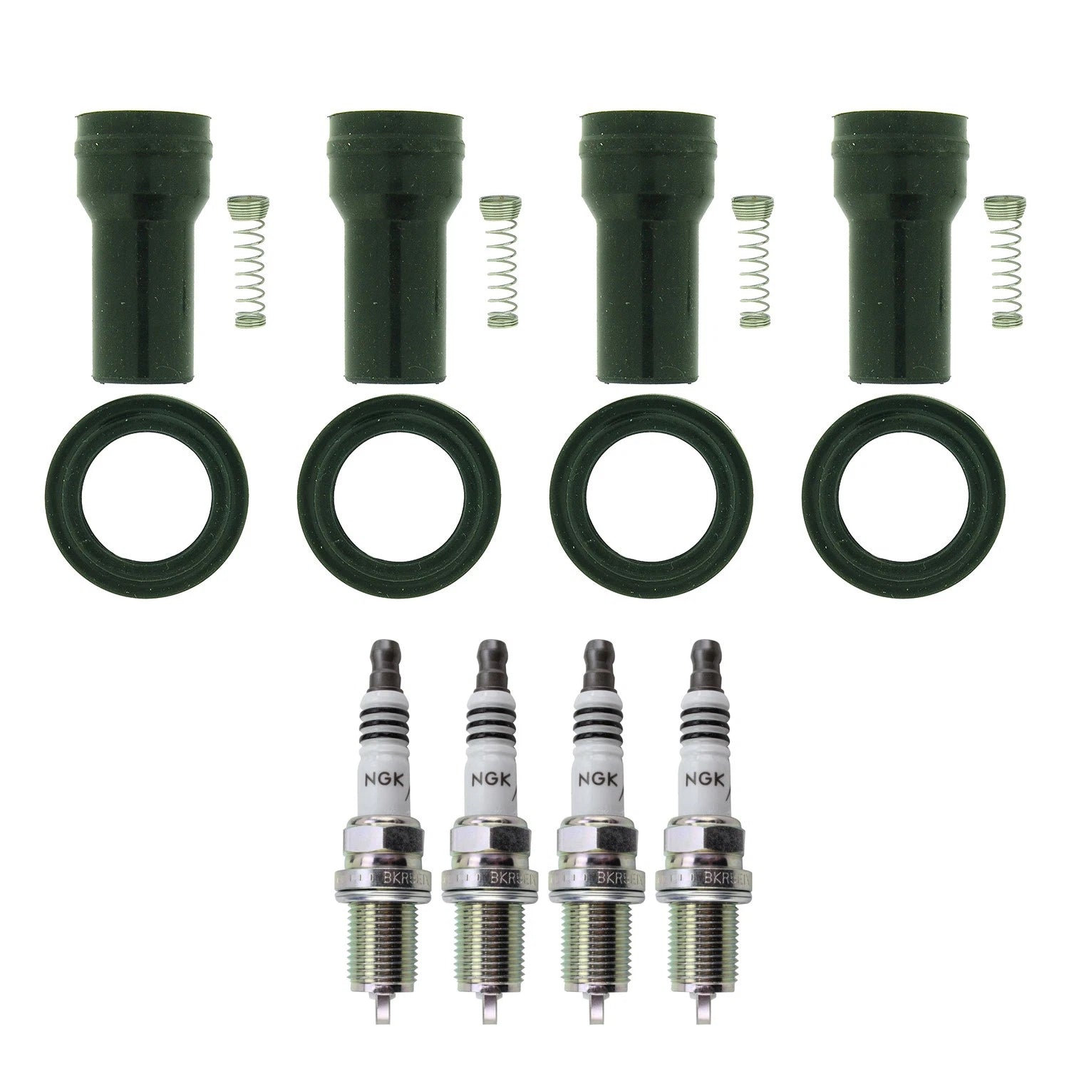 Set of 4 NGK Iridium IX Spark Plugs & Coil Boots for Hyundai Accent Kia Rio (2011–2019)