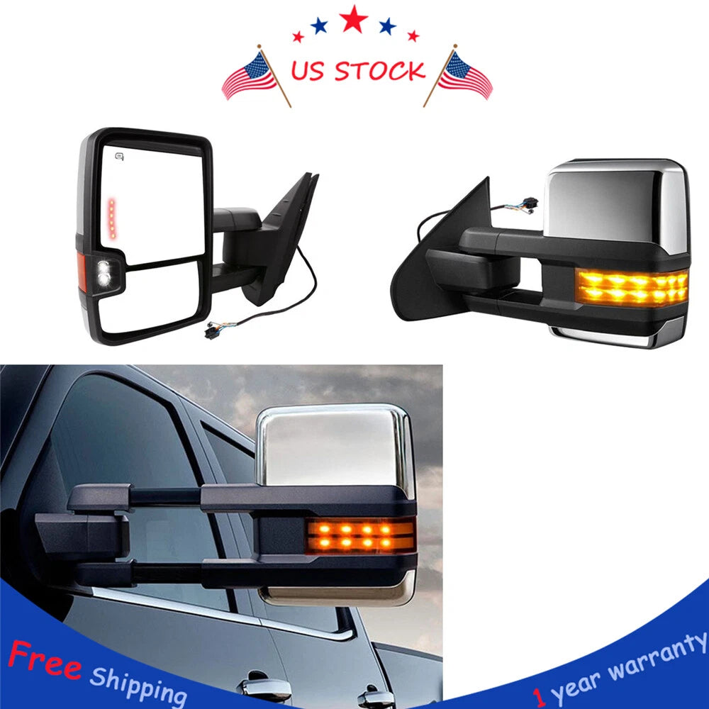 Set of 2 Chrome Smoked LED Towing Mirrors for 2007–2014 Chevrolet GMC Trucks