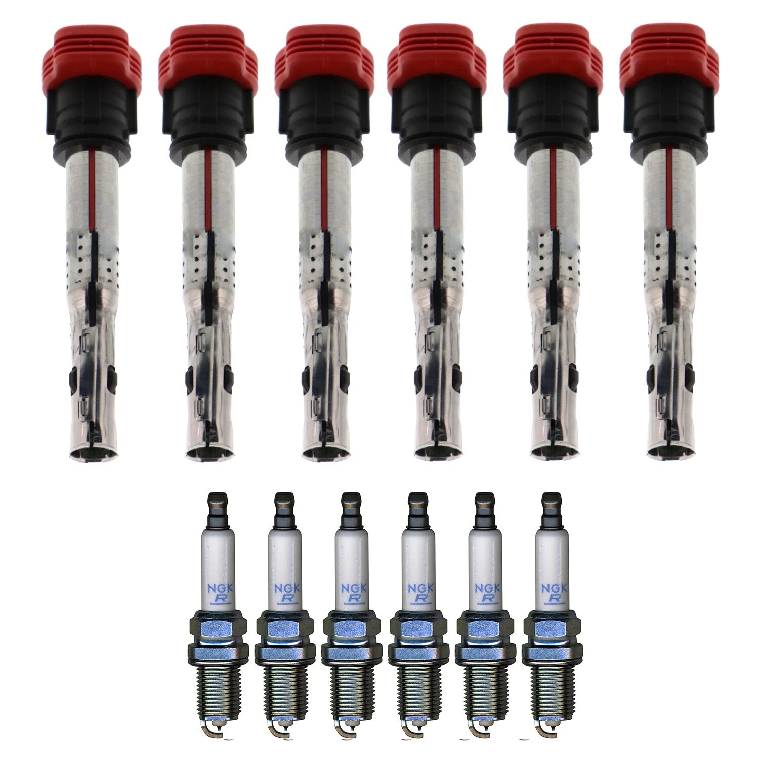 Set of 6 Ignition Coils & NGK Laser Platinum Spark Plugs for Audi A6 Quattro Q7 (2005–2015)