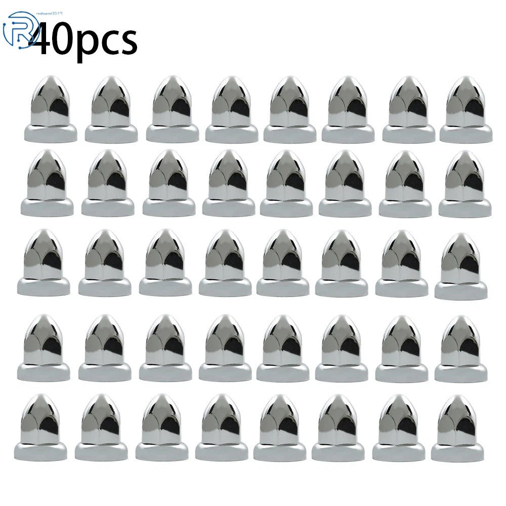 Set of 40 Chrome 33mm Truck Lug Nuts with Flanged Cap