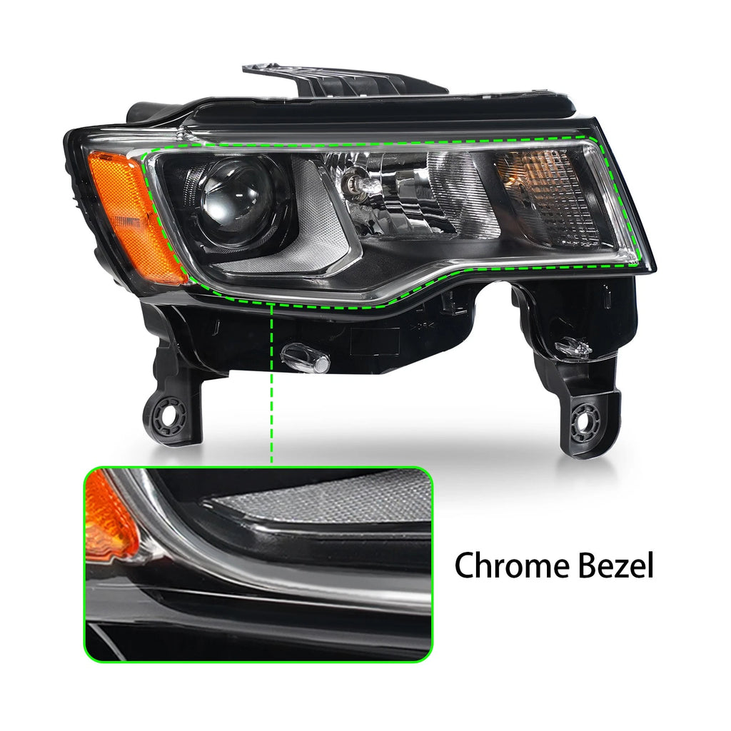 Halogen Chrome Headlight for Jeep Grand Cherokee (2017–2022) W/Bulb, Right