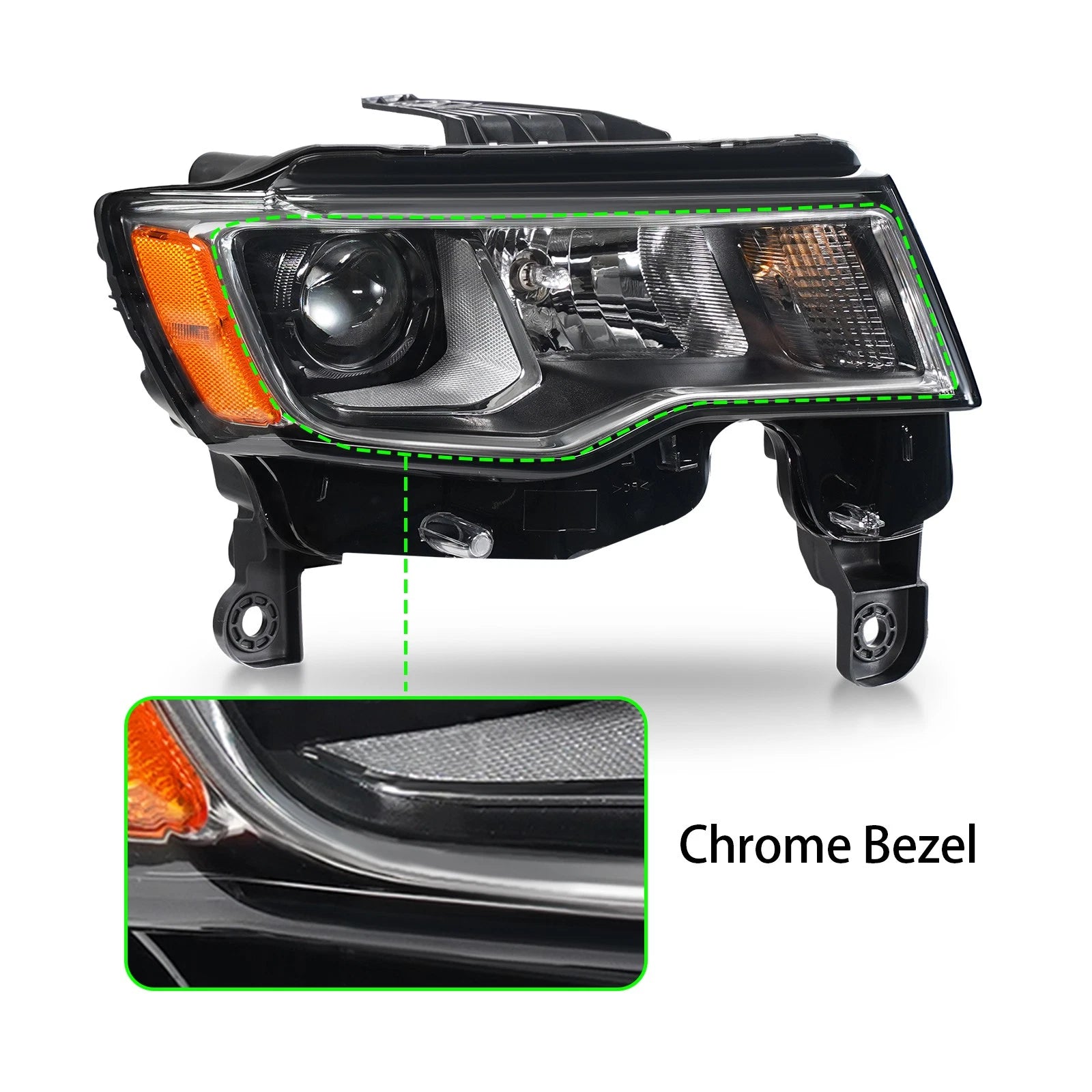 Halogen Chrome Headlight for Jeep Grand Cherokee (2017–2022) W/Bulb, Right