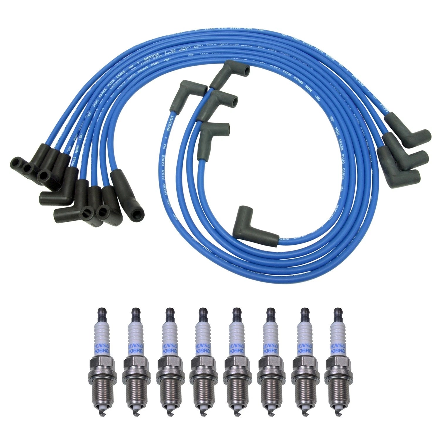 NGK 8mm Wire Set & Denso Platinum Spark Plug Kit for Chevrolet Corvette (1997–2004)