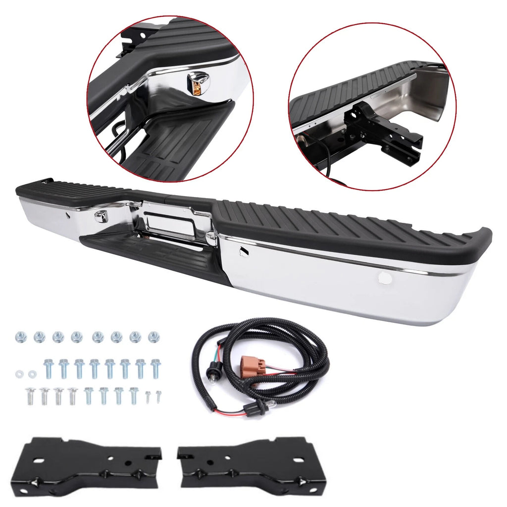 Chrome Rear Step Bumper Assembly w/ Sensor Holes for Nissan Titan (2004–2015)