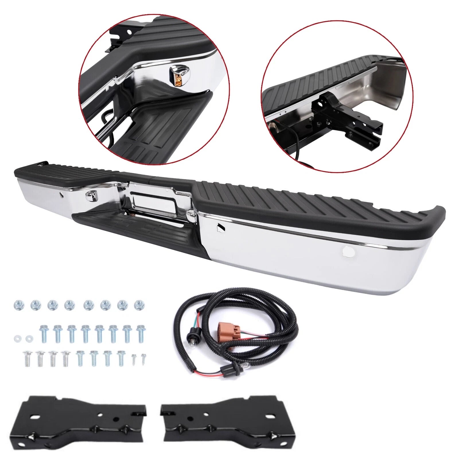 Chrome Rear Step Bumper Assembly w/ Sensor Holes for Nissan Titan (2004–2015)