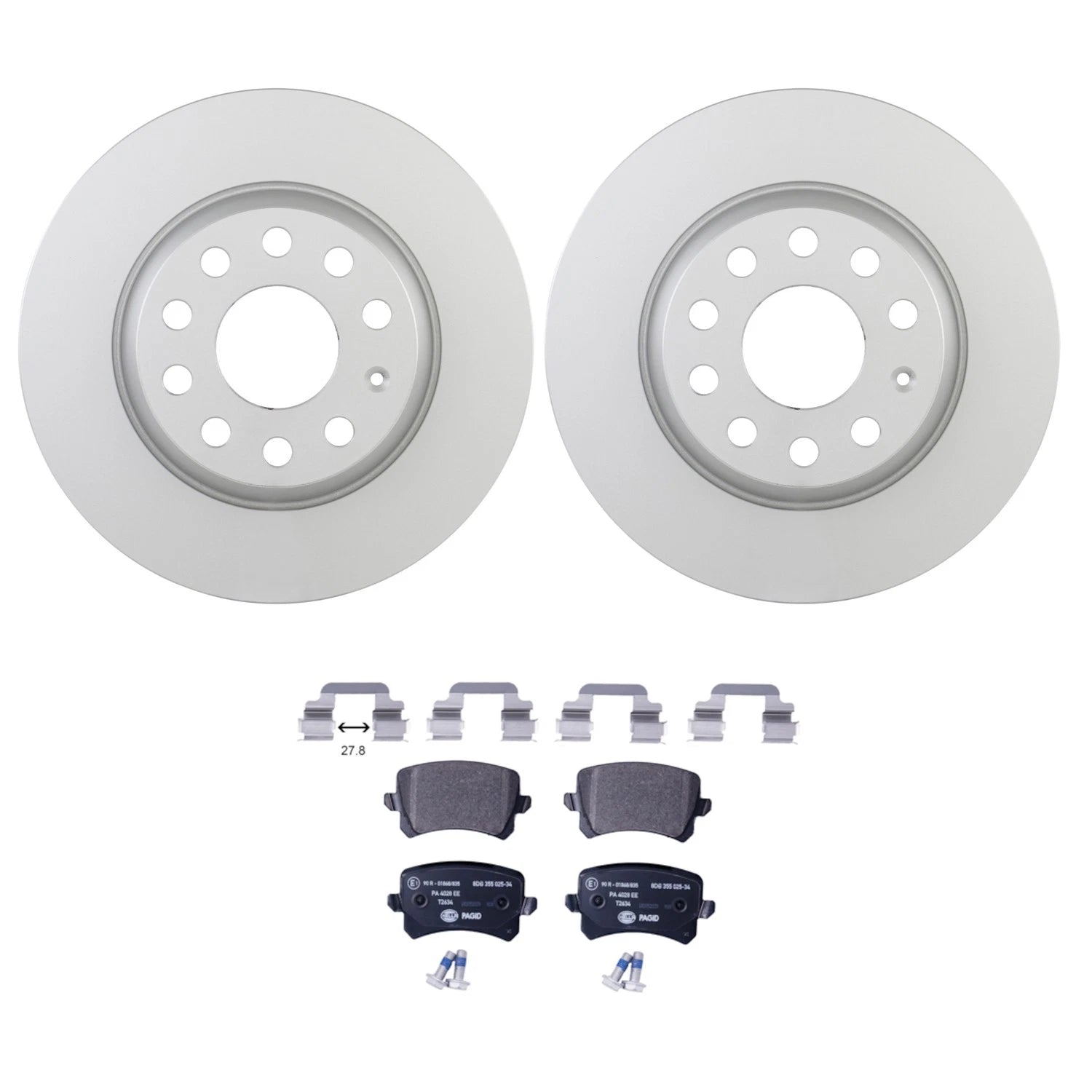 Bosch QuietCast Rear Rotors & Hella Low-Met Disc Brake Pad Kit for CC Q3 (2010–2020)