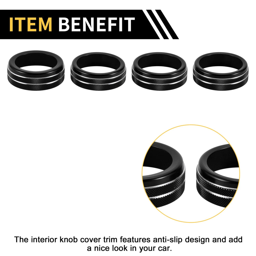 Set of 4 Air Conditioner Heater Switch Knob Cover Rings for Toyota Tacoma (2020–2023) Black