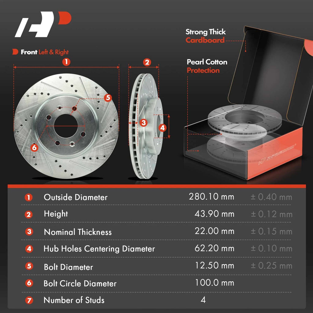 Front Drilled Brake Rotors & Ceramic Pads for Hyundai Accent Kia Rio (2006–2020)