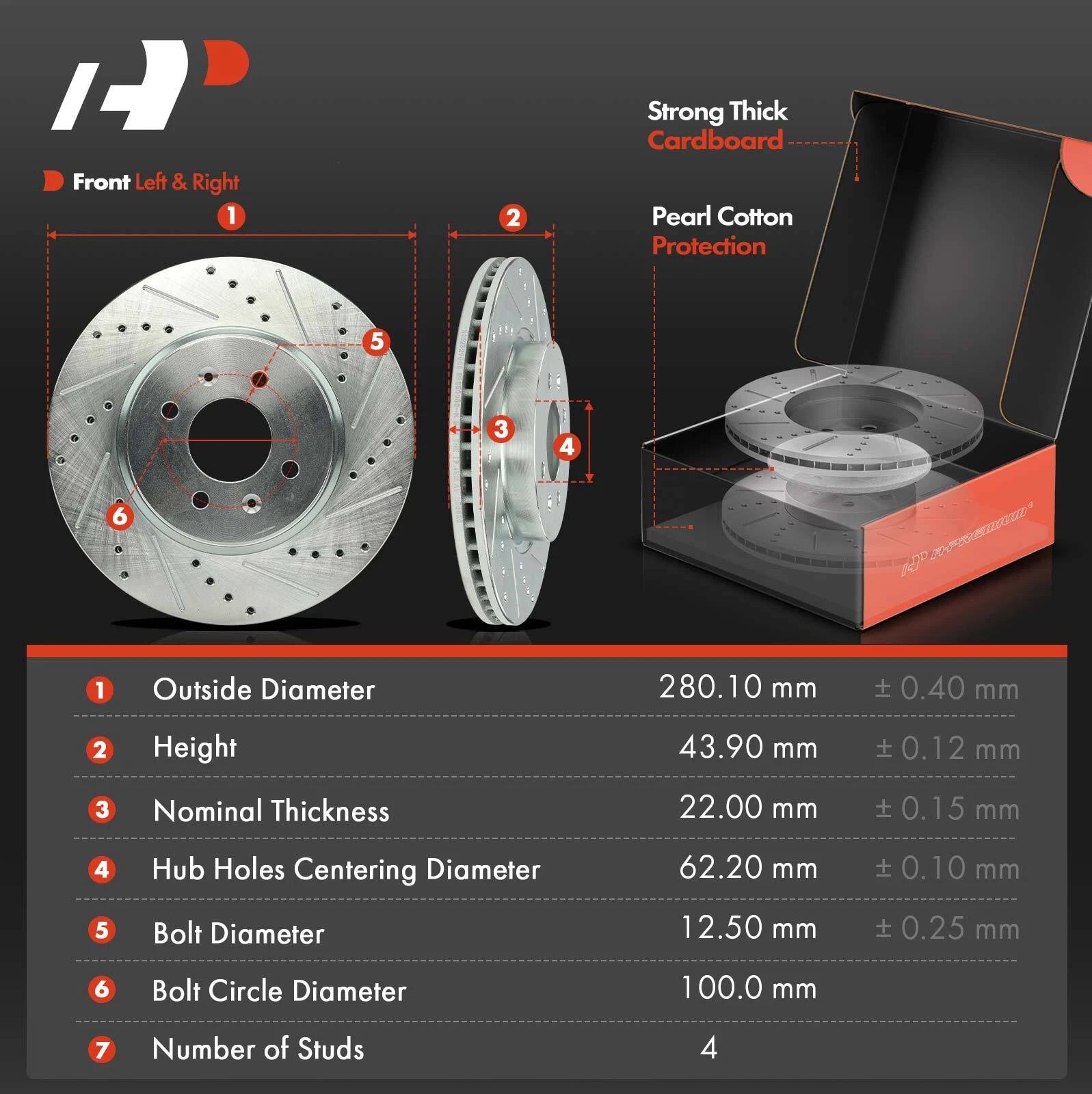 Front Drilled Brake Rotors & Ceramic Pads for Hyundai Accent Kia Rio (2006–2020)