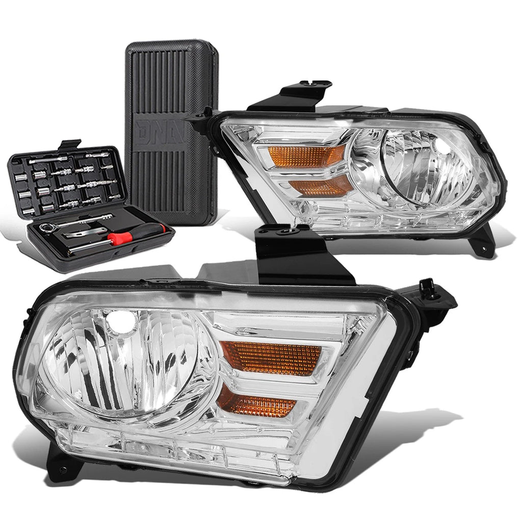 Chrome/Amber Signal Headlight Set for Ford Mustang (2010–2014)