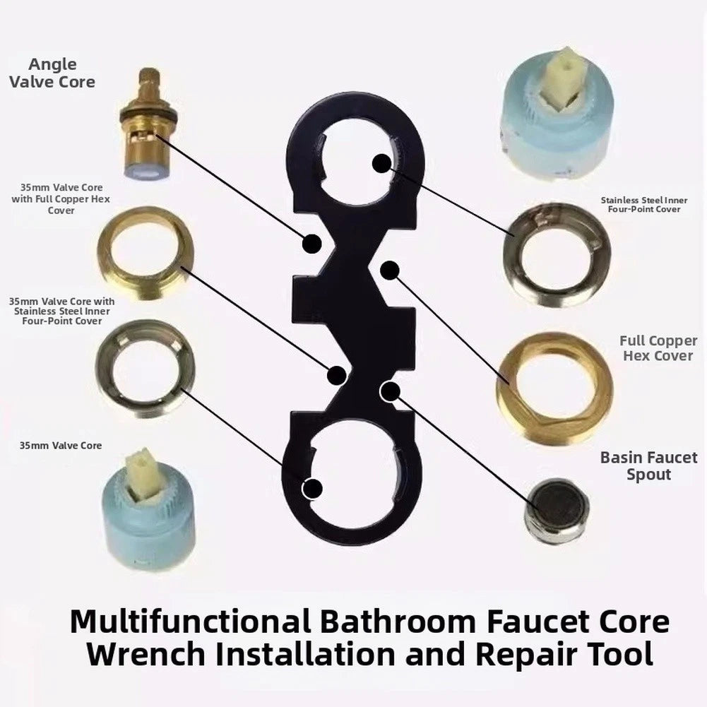 Alloy Faucet Wrench Tool with 6 Standard Size Adapters for Sink Repair