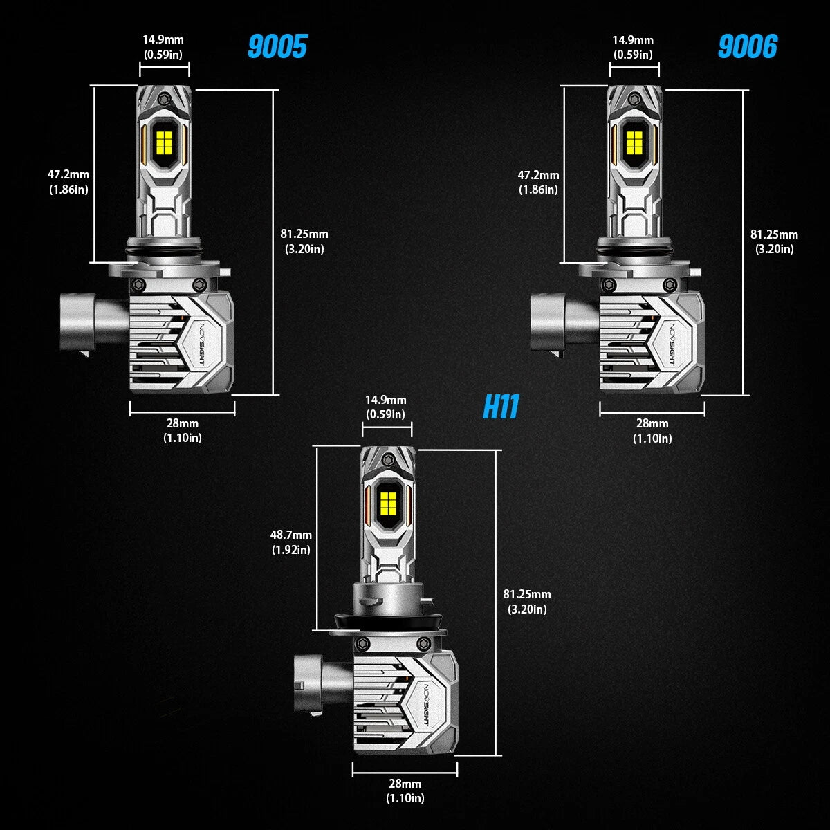 2X NOVSIGHT 9005 9006 H11 LED Headlight Bulb 30000LM 6500K for