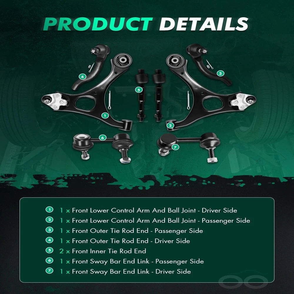 8PC Steering Control Arm Sway Bar Tie Rod End for Honda Civic (2006–2011)