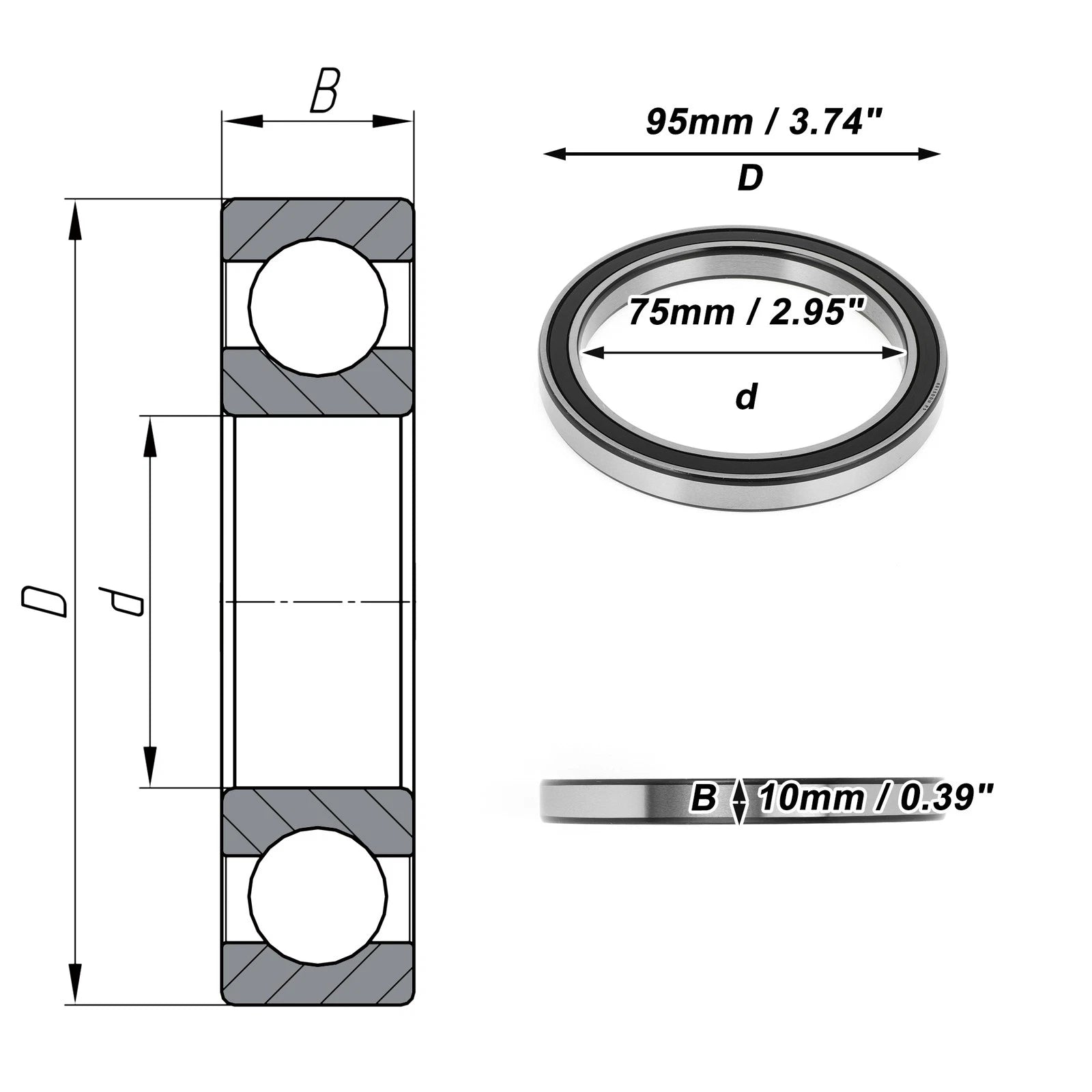 Deep Groove Ball Bearing P5 for Scooter Skateboard Wheel (75x95x10mm)