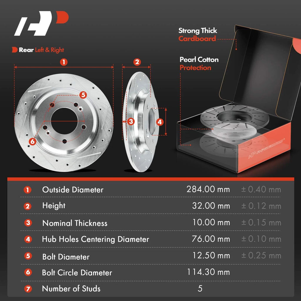 Set of 2 Rear Drilled Brake Rotors & Ceramic Pads for Hyundai Sonata