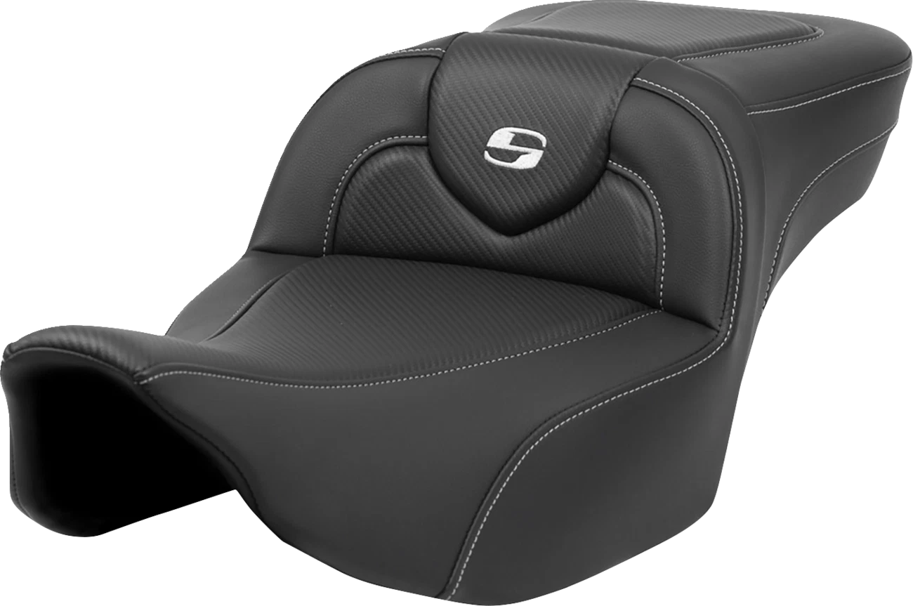 SADDLEMEN Roadsofa Extended Reach Seat for Motorcycle (Carbon Fiber, Silver Stitch)