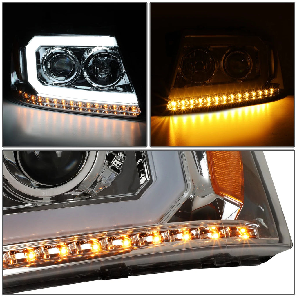 Chrome Amber LED DRL Sequential Signal Projector Headlights for Ford F150 (2004–2008)