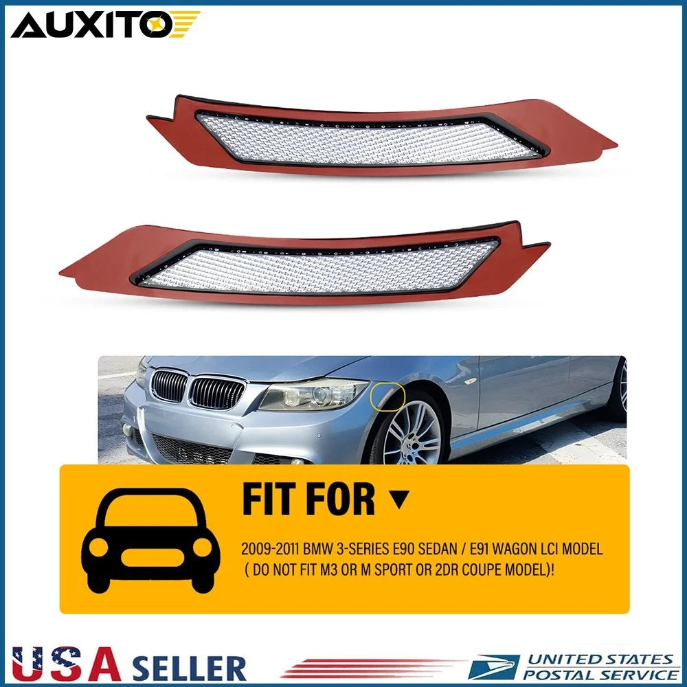 2X Clear Lens Front Bumper Reflectors for BMW 3 Series E90 E91 (2009–2011)
