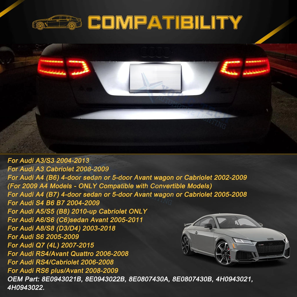 Full SMD LED License Plate Light for Audi A3 A4 A6 A8 S3 S4 S6 S8 Q7 (2010-2018)