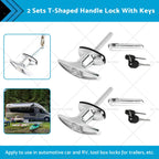Set of 2 Chrome Rear Fixing T Handle Locks with Key for Trailer Caravan (N/A)