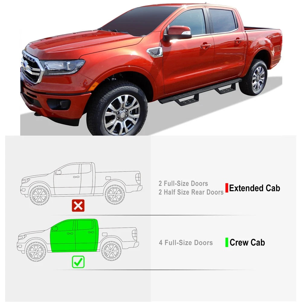 Black Overland Slider Drop Steps for Ford Ranger SuperCrew Cab (2019-2026)
