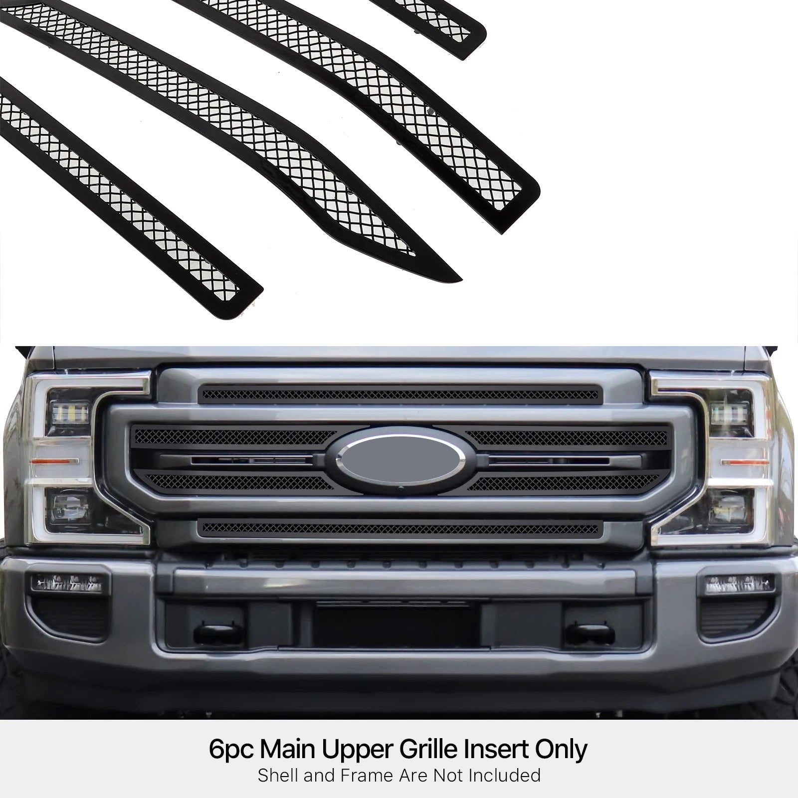 Upper Stainless Black Mesh Grille Insert for Ford F-250 F-350 (2020–2022)