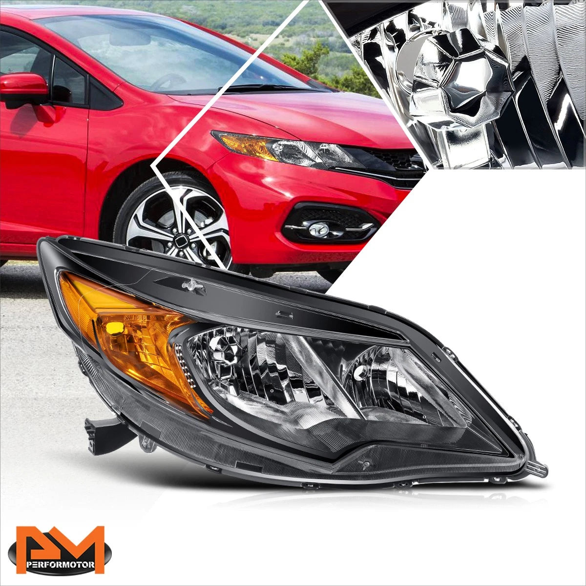 Right Side Headlight Lamp Chrome/Amber for Honda Civic Coupe (2014–2015)