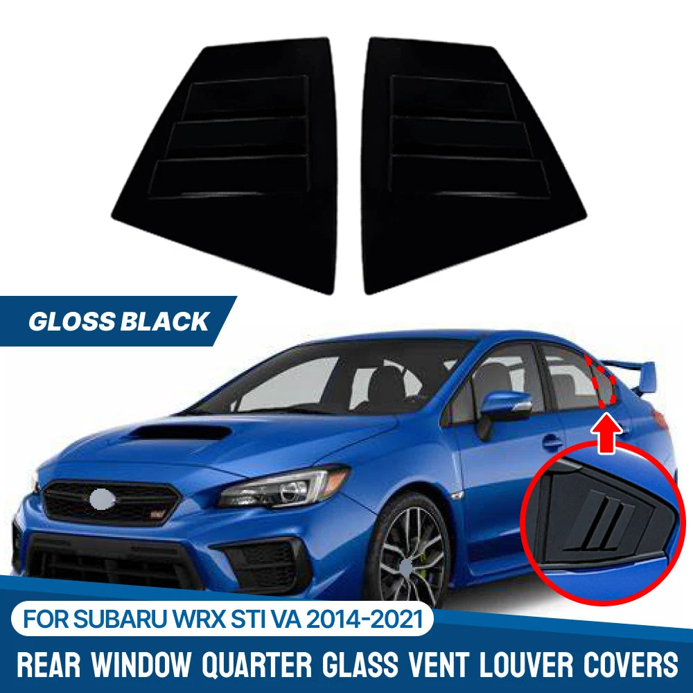 Pair Gloss Black Rear Window Louver Shutter Cover for Subaru WRX STI (2014–2021)