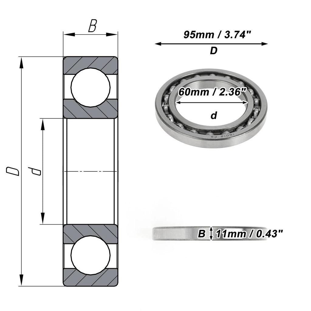 Deep Groove Ball Bearing 60x95x11mm for Scooter Skateboard (1 Pc)