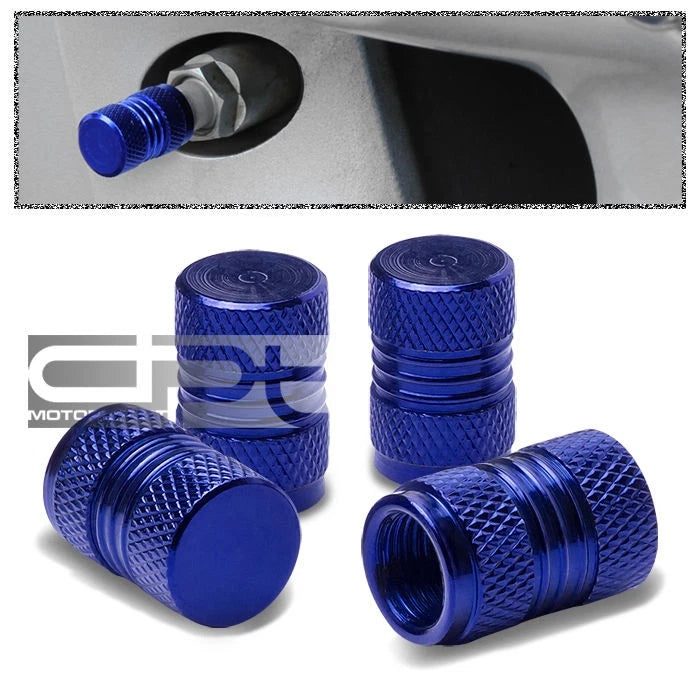 Set of 4 Aluminum Tire Valve Stem Caps for Universal Fit (Blue)