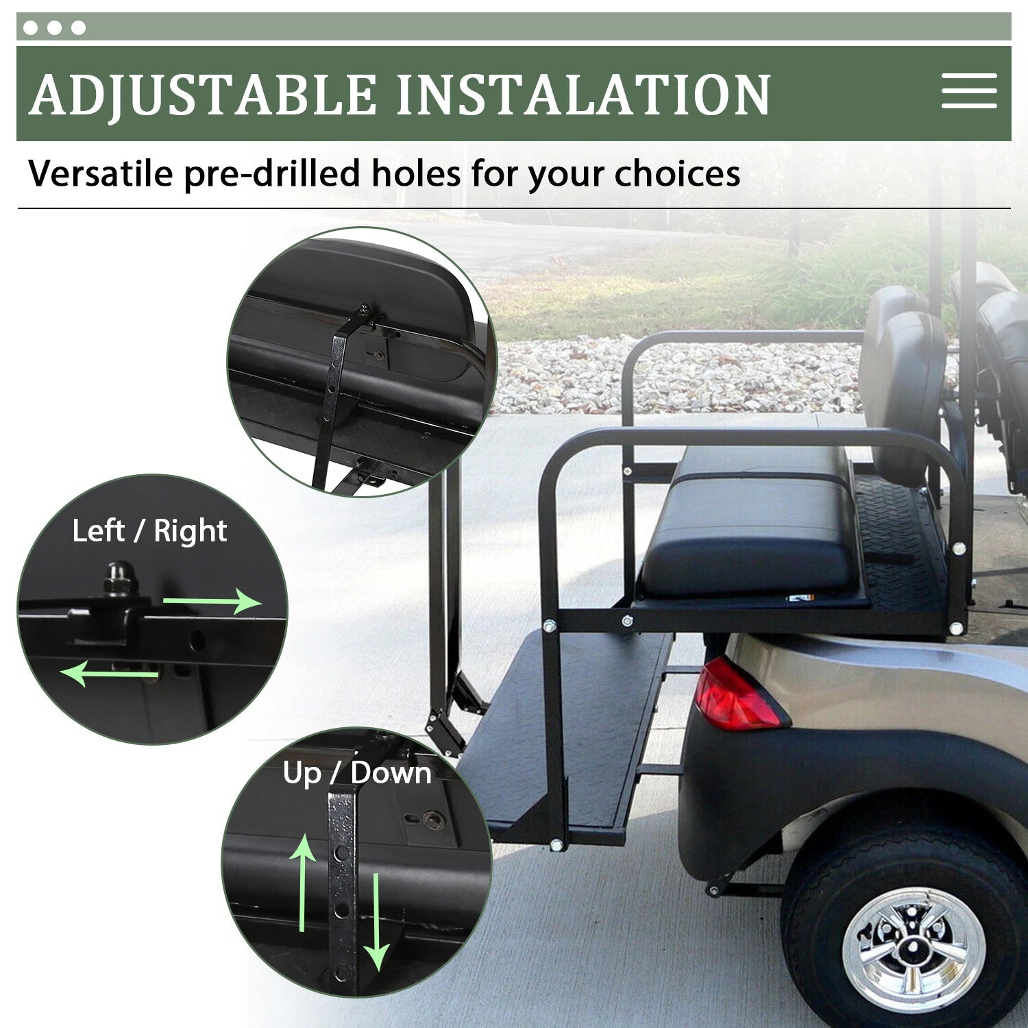 Rear Flip Seat Kit for Club Car DS (2000–2013) w/Grab Bar