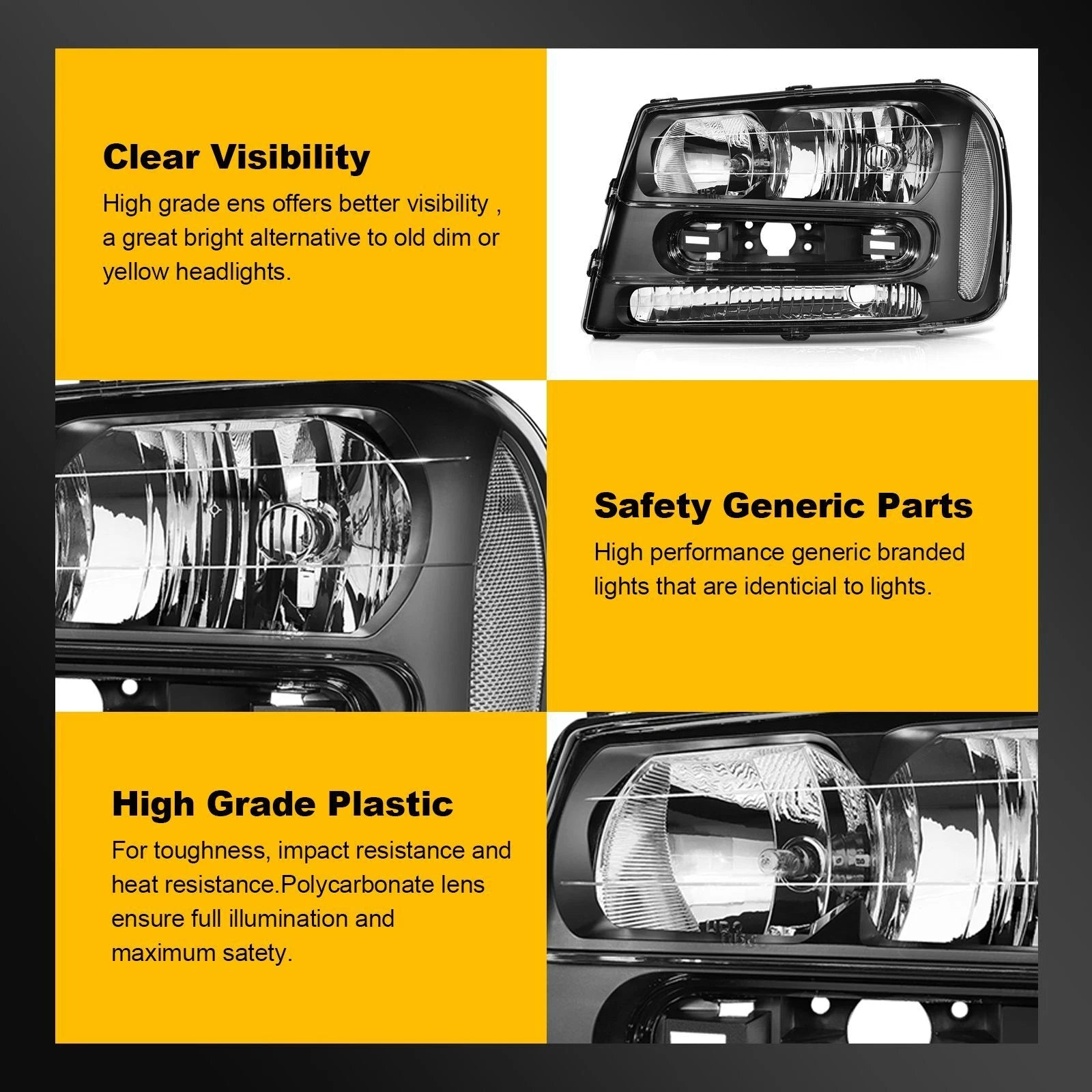 Set of 2 Headlights for Chevy Trailblazer (2002–2009)