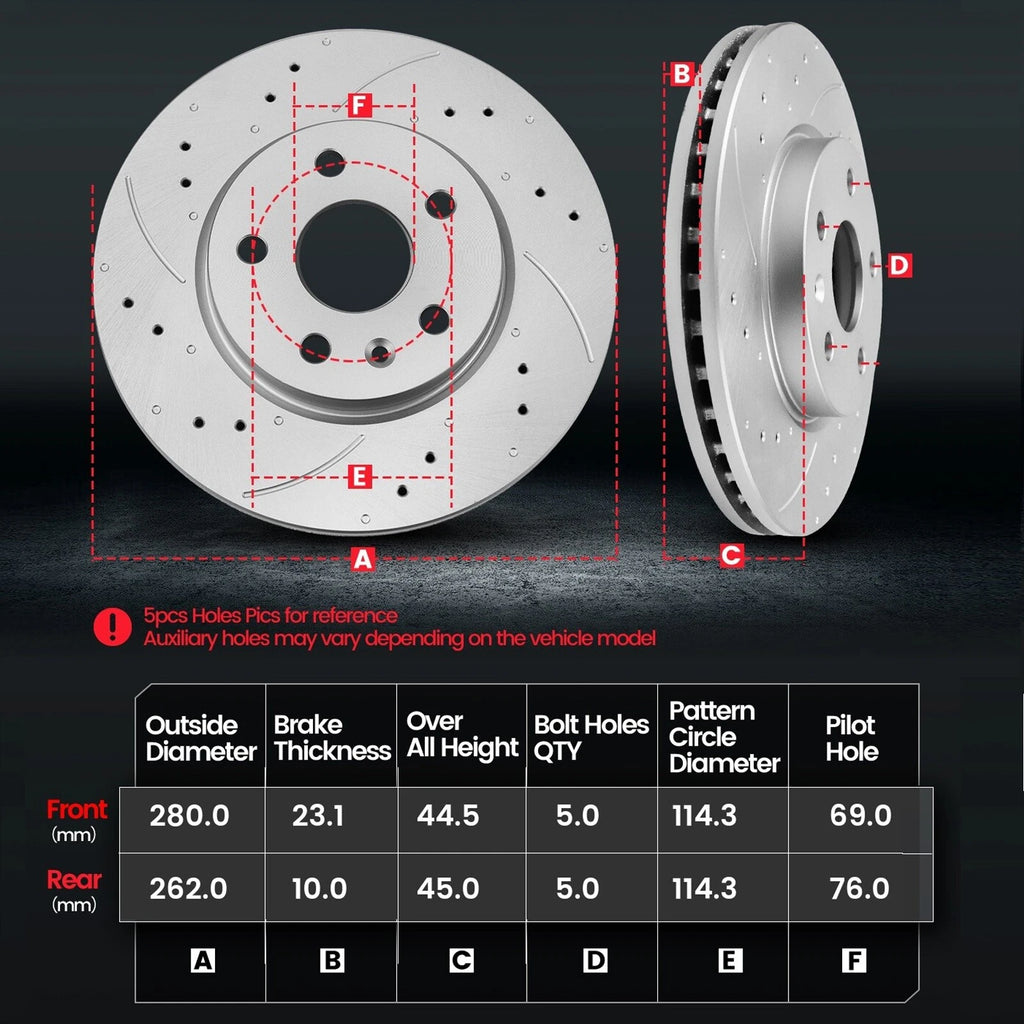 Front & Rear Drilled Brake Rotors & Ceramic Brake Pads for Elantra Veloster Forte (2011–2023)