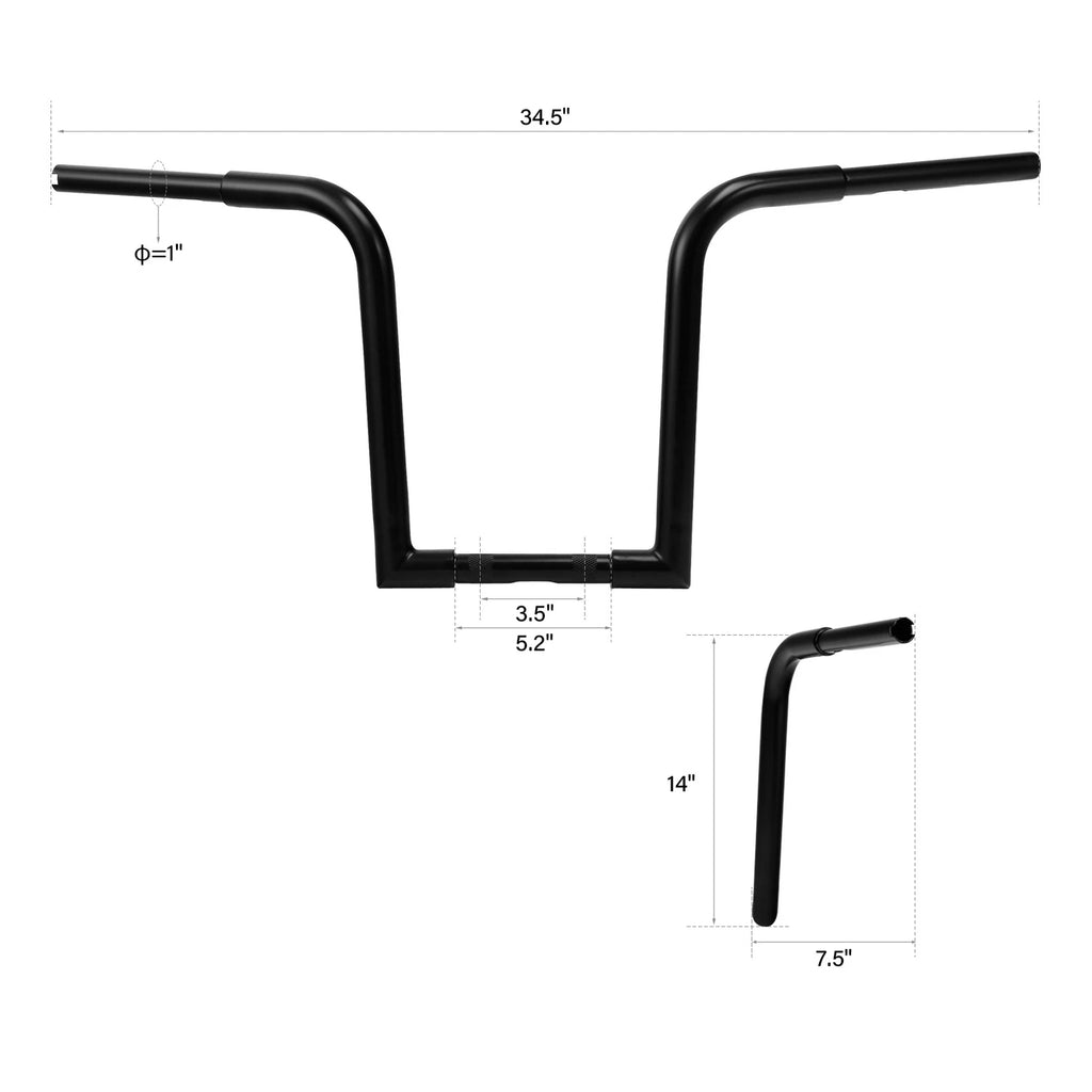 14" Rise Black Ape Hanger Handlebars for Harley