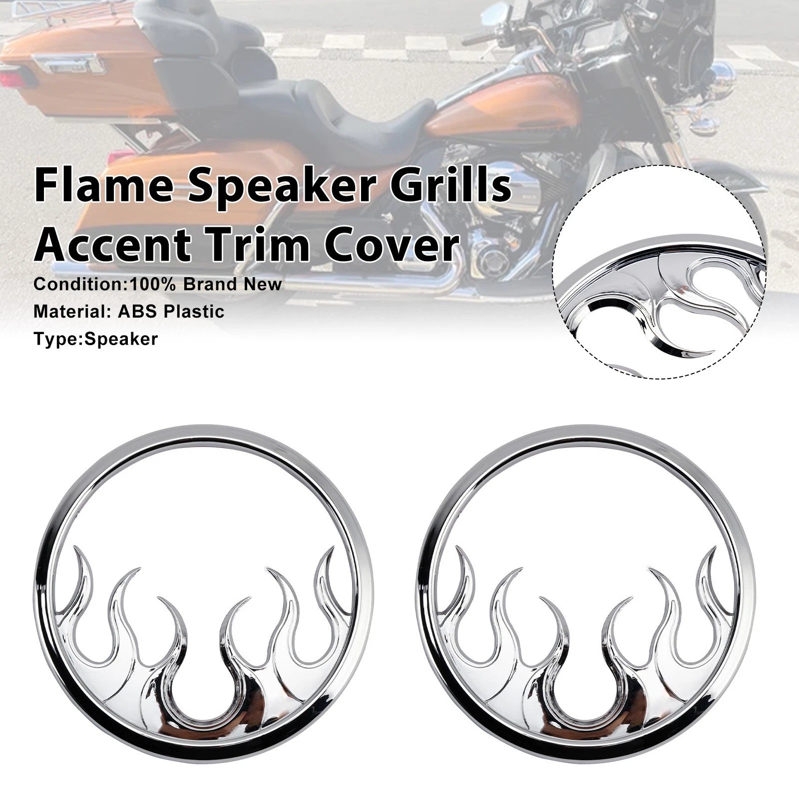 Flame Speaker Grills Accent Trim Cover for Harley Touring Electra Glide Ultra