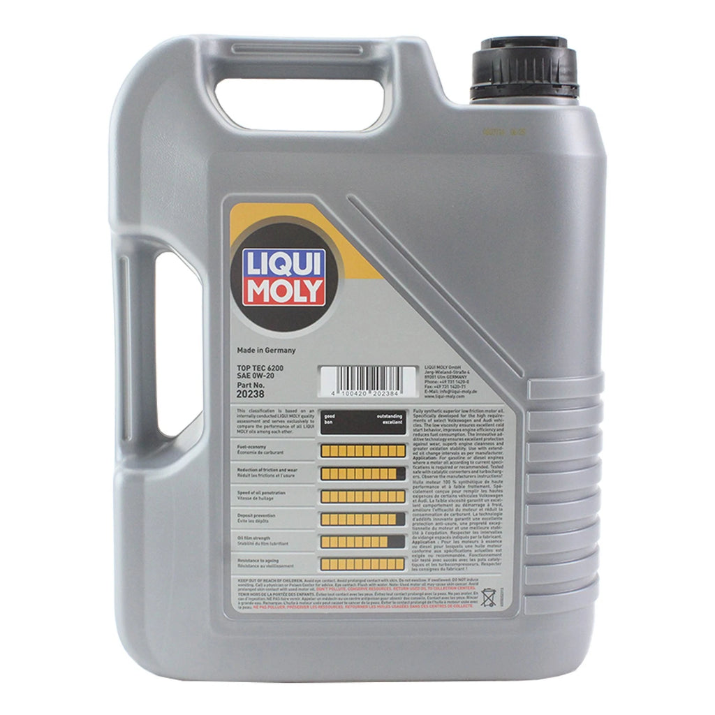 Set of 4 Liqui Moly Top Tec 6200 0W-20 Engine Motor Oil (20L)