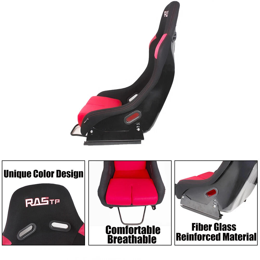 Racing Bucket Seat with Stainless Bracket Mount for Universal Fit