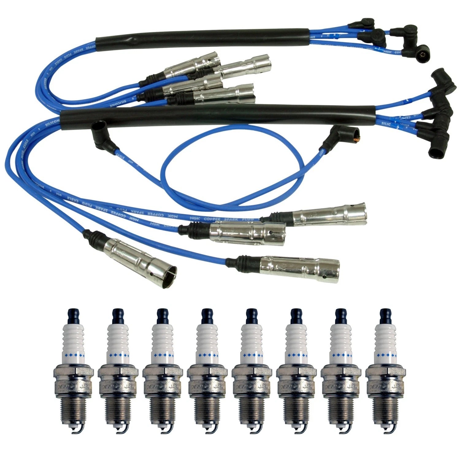 NGK Wire Set & Denso 8 Double Platinum Spark Plugs for W107 380SL 450SLC (1981–1989)